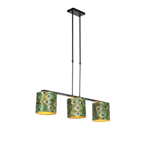 QAZQA Hanglamp met velours kappen pauw met goud 20cm - Combi 3 Deluxe