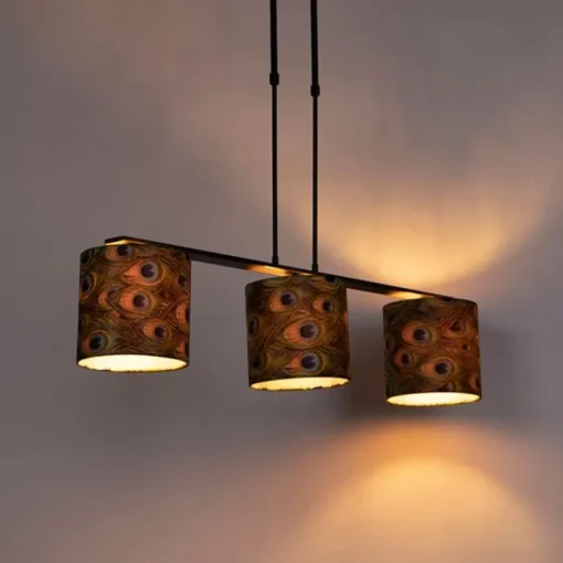QAZQA Hanglamp met velours kappen pauw met goud 20cm - Combi 3 Deluxe