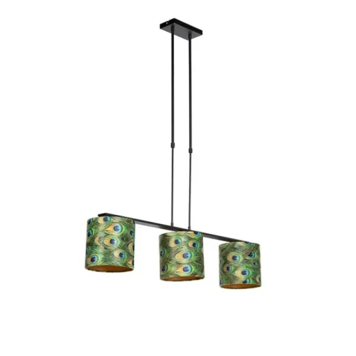 QAZQA Hanglamp met velours kappen pauw met goud 20cm - Combi 3 Deluxe