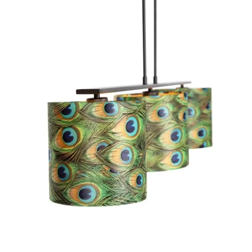 QAZQA Hanglamp met velours kappen pauw met goud 20cm - Combi 3 Deluxe