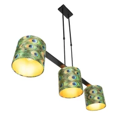 QAZQA Hanglamp met velours kappen pauw met goud 20cm - Combi 3 Deluxe