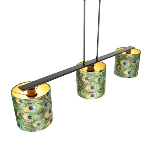 QAZQA Hanglamp met velours kappen pauw met goud 20cm - Combi 3 Deluxe