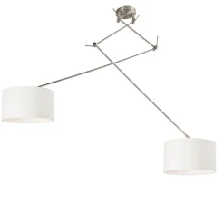 QAZQA Hanglamp staal met kap 35 cm wit verstelbaar 2-lichts - Blitz