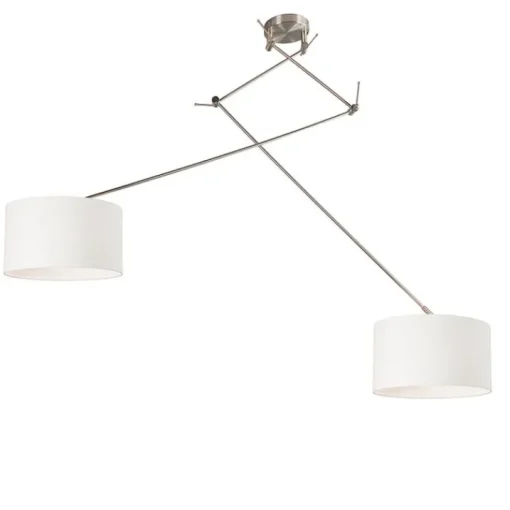 QAZQA Hanglamp staal met kap 35 cm wit verstelbaar 2-lichts - Blitz