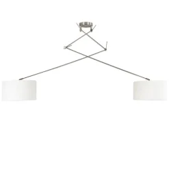 QAZQA Hanglamp staal met kap 35 cm wit verstelbaar 2-lichts - Blitz
