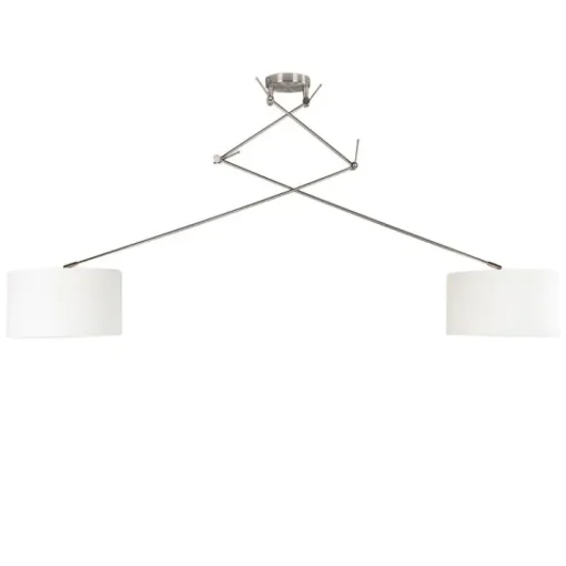 QAZQA Hanglamp staal met kap 35 cm wit verstelbaar 2-lichts - Blitz