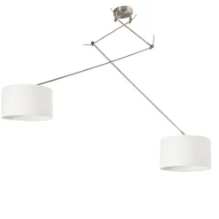 QAZQA Hanglamp staal met kap 35 cm wit verstelbaar 2-lichts - Blitz