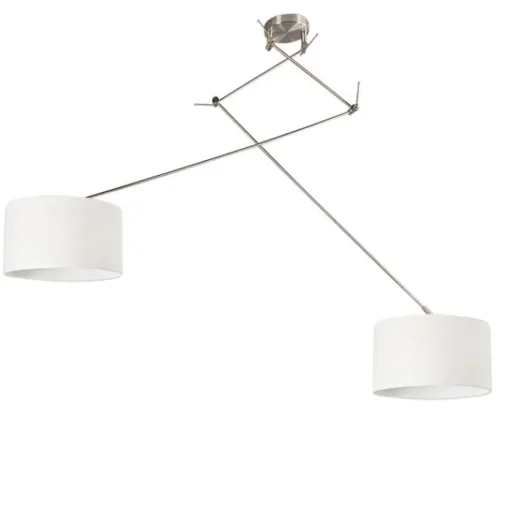 QAZQA Hanglamp staal met kap 35 cm wit verstelbaar 2-lichts - Blitz