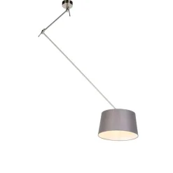 QAZQA Hanglamp staal met linnen kap donkergrijs 35 cm - Blitz