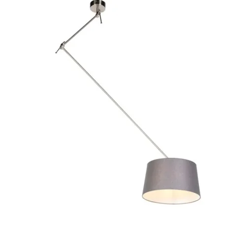 QAZQA Hanglamp staal met linnen kap donkergrijs 35 cm - Blitz