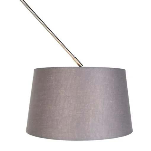 QAZQA Hanglamp staal met linnen kap donkergrijs 35 cm - Blitz