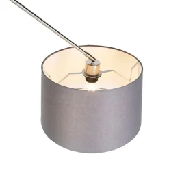 QAZQA Hanglamp staal met linnen kap donkergrijs 35 cm - Blitz