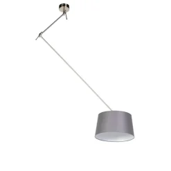 QAZQA Hanglamp staal met linnen kap donkergrijs 35 cm - Blitz