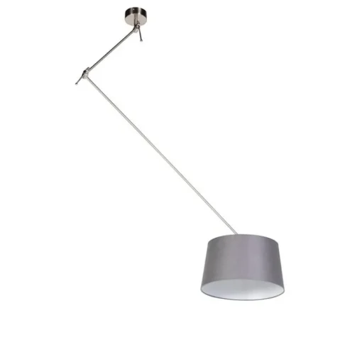 QAZQA Hanglamp staal met linnen kap donkergrijs 35 cm - Blitz