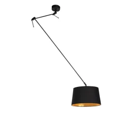 QAZQA Hanglamp zwart met katoenen kap zwart met goud 35 cm - Blitz
