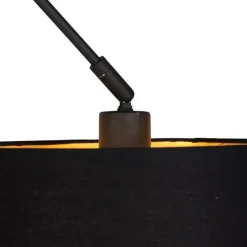 QAZQA Hanglamp zwart met katoenen kap zwart met goud 35 cm - Blitz