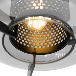 QAZQA Hanglamp zwart met smoke glas rond 3-lichts - Kevin