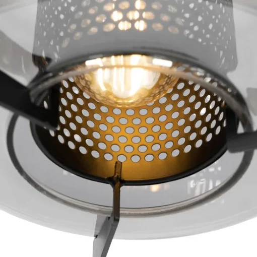 QAZQA Hanglamp zwart met smoke glas rond 3-lichts - Kevin