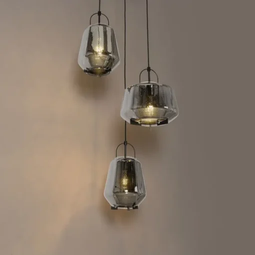 QAZQA Hanglamp zwart met smoke glas rond 3-lichts - Kevin