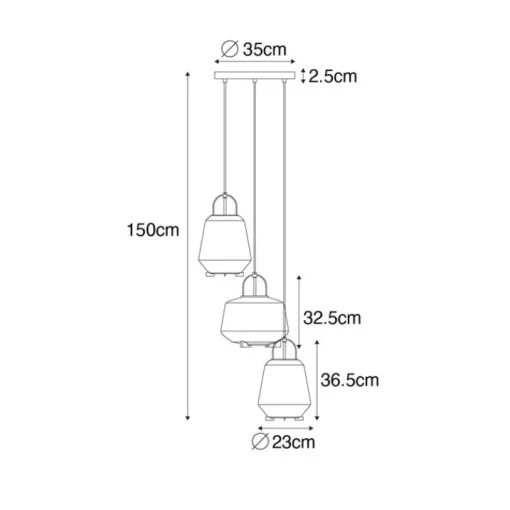 QAZQA Hanglamp zwart met smoke glas rond 3-lichts - Kevin