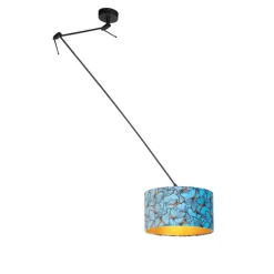QAZQA Hanglamp zwart met velours kap vlinders met goud 35 cm - Blitz