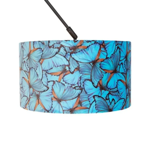 QAZQA Hanglamp zwart met velours kap vlinders met goud 35 cm - Blitz