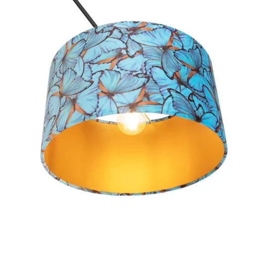 QAZQA Hanglamp zwart met velours kap vlinders met goud 35 cm - Blitz