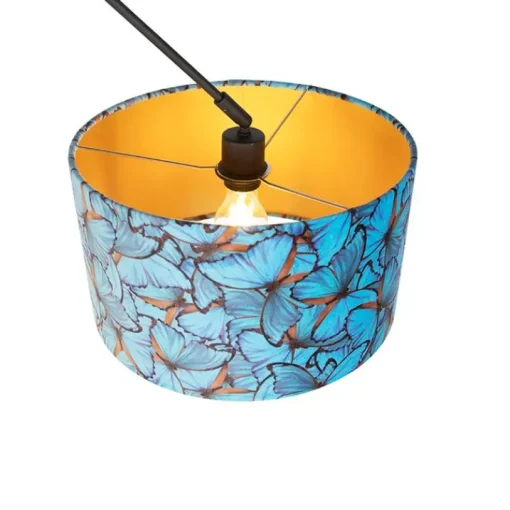 QAZQA Hanglamp zwart met velours kap vlinders met goud 35 cm - Blitz