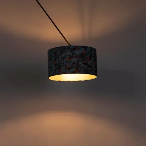 QAZQA Hanglamp zwart met velours kap vlinders met goud 35 cm - Blitz