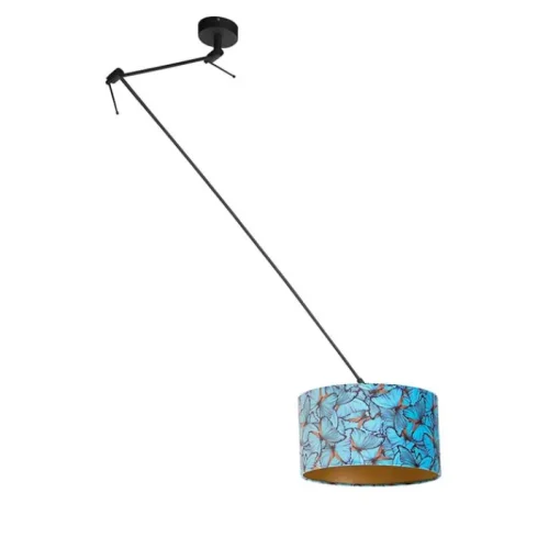 QAZQA Hanglamp zwart met velours kap vlinders met goud 35 cm - Blitz