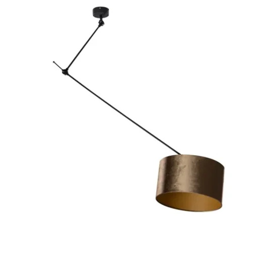 QAZQA Hanglamp zwart met velours kap brons 35cm - Blitz