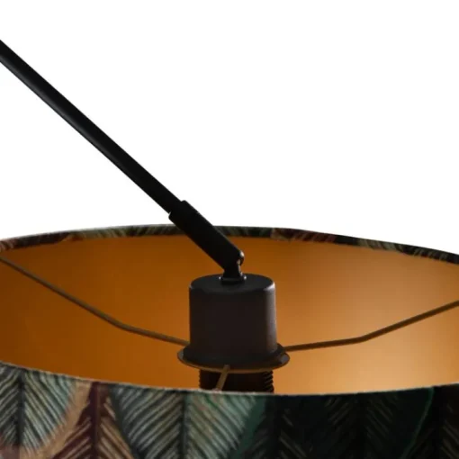 QAZQA Hanglamp zwart met velours lampenkap blad dessin met gouden binnenkant 40/40/40 - Blitz