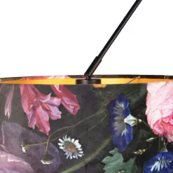 QAZQA Hanglamp zwart met velours kappen bloemen met goud 35 cm 2-lichts - Blitz
