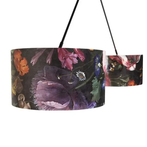 QAZQA Hanglamp zwart met velours kappen bloemen met goud 35 cm 2-lichts - Blitz