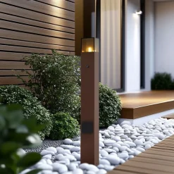QAZQA Industrieel buiten paaltje roestbruin met smoke glas 70cm met schemersensor IP44 - Denmark