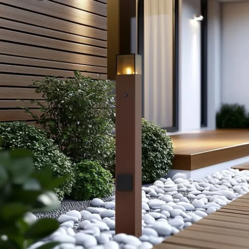 QAZQA Industrieel buiten paaltje roestbruin met smoke glas 70cm met schemersensor IP44 - Denmark