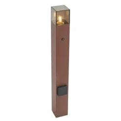 QAZQA Industrieel buiten paaltje roestbruin met smoke glas 70cm met schemersensor IP44 - Denmark