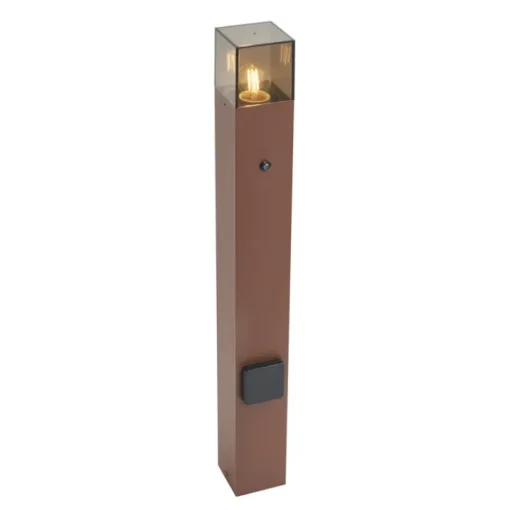 QAZQA Industrieel buiten paaltje roestbruin met smoke glas 70cm met schemersensor IP44 - Denmark