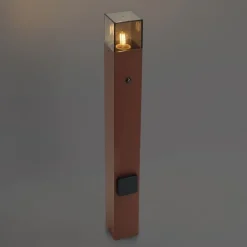 QAZQA Industrieel buiten paaltje roestbruin met smoke glas 70cm met schemersensor IP44 - Denmark