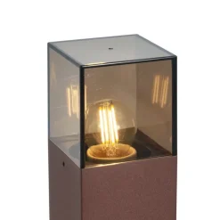 QAZQA Industrieel buiten paaltje roestbruin met smoke glas 70cm met schemersensor IP44 - Denmark