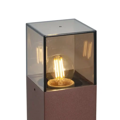 QAZQA Industrieel buiten paaltje roestbruin met smoke glas 70cm met schemersensor IP44 - Denmark