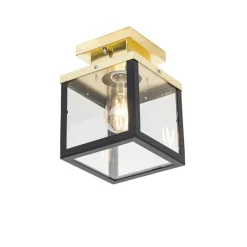 QAZQA Industriële buiten plafondlamp zwart met goud - Rotterdam