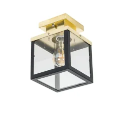 QAZQA Industriële buiten plafondlamp zwart met goud - Rotterdam