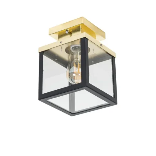 QAZQA Industriële buiten plafondlamp zwart met goud - Rotterdam