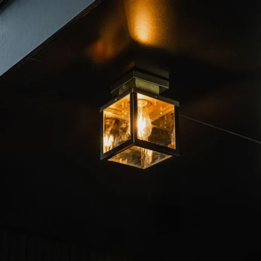 QAZQA Industriële buiten plafondlamp zwart met goud - Rotterdam