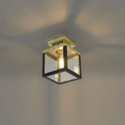 QAZQA Industriële buiten plafondlamp zwart met goud - Rotterdam