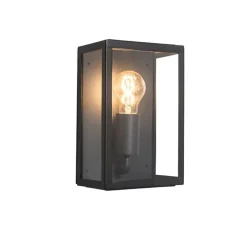 QAZQA Industriële buiten wandlamp zwart met glas 25,5 cm IP44 - Rotterdam