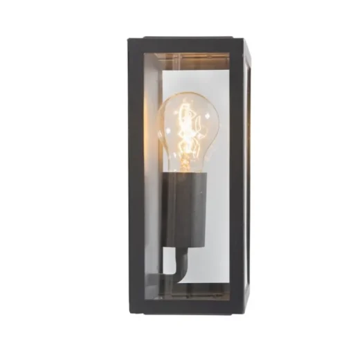 QAZQA Industriële buiten wandlamp zwart met glas 25,5 cm IP44 - Rotterdam