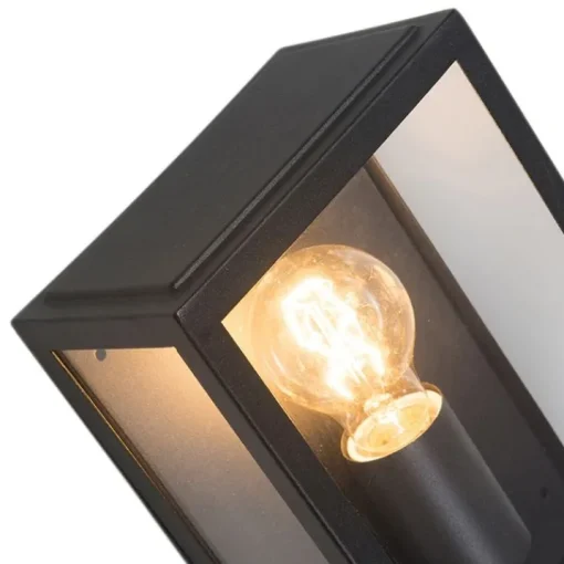 QAZQA Industriële buiten wandlamp zwart met glas 25,5 cm IP44 - Rotterdam