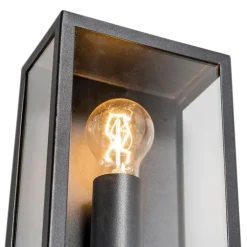 QAZQA Industriële buiten wandlamp zwart met glas 25,5 cm IP44 - Rotterdam